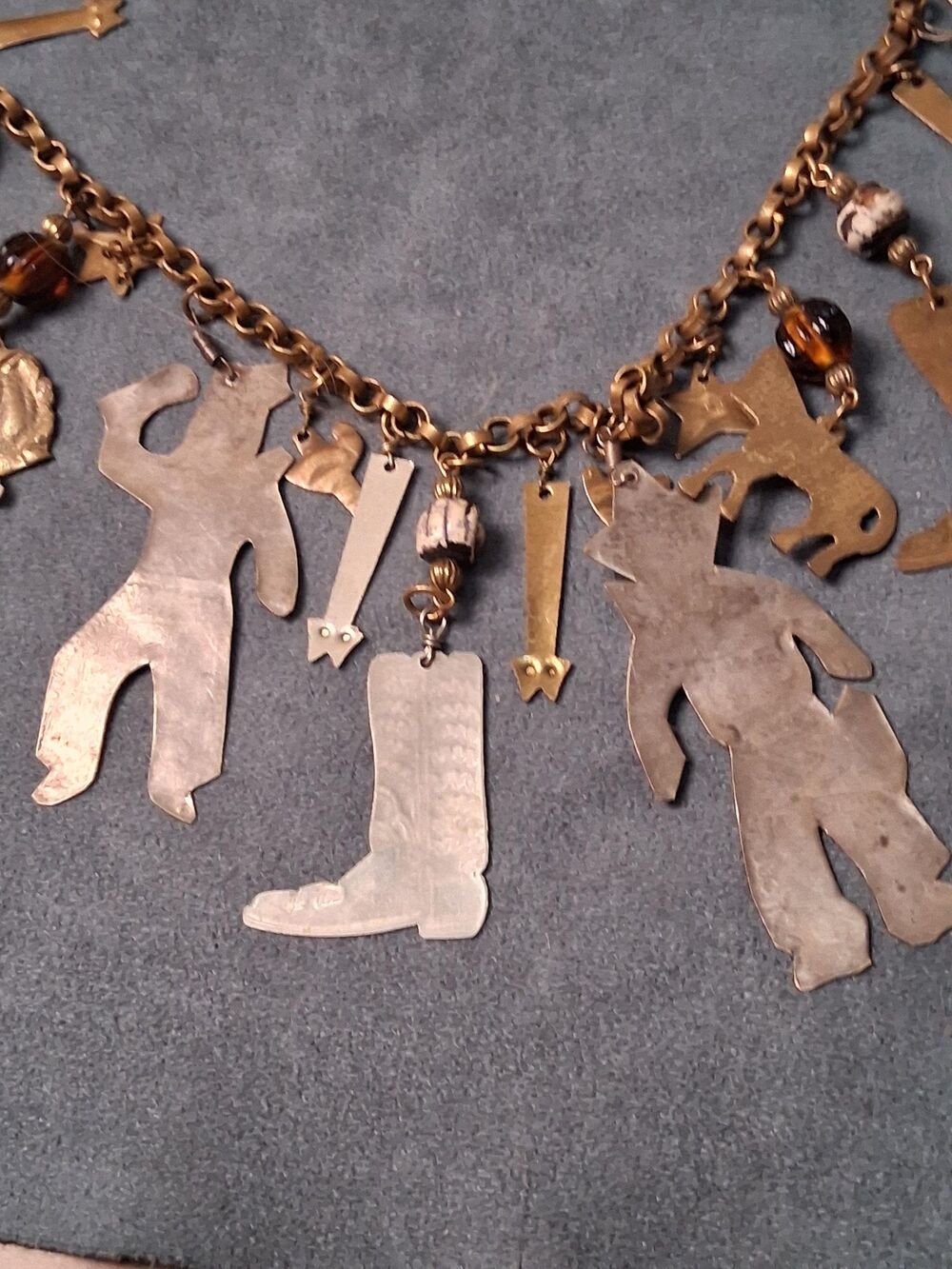 Vintage Western Charm Necklace Cowboys Indians Horses